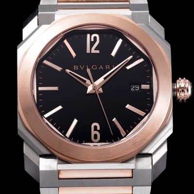 BULGARI 불가리 옥토102854모델 18k로즈골드 콤비 블랙 다이얼 브레이슬릿 오토매틱 무브먼트 bvl0064 - Bvlgari Octo Best Edition 18k Rose Gold Ceramic Black Dial Bracelet Automatic Movement