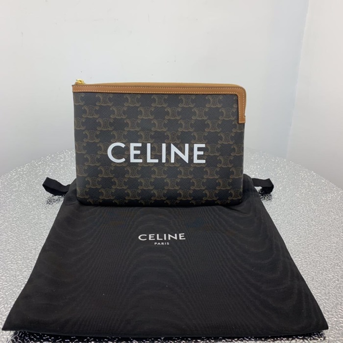 CELINE 셀린느 2020 트리옹페 캔버스 클러치백,CELB0003,24CM,브라운