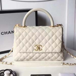 CHANEL 샤넬 코코핸들 캐비어 화이트&금장 25cm