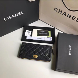 CHANEL 샤넬 보이 지퍼 장지갑 A80288-3 캐비어 금장