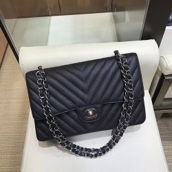 CHANEL 샤넬 쉐브론 클래식 캐비어 2.55백 은장 BIG V AS1112