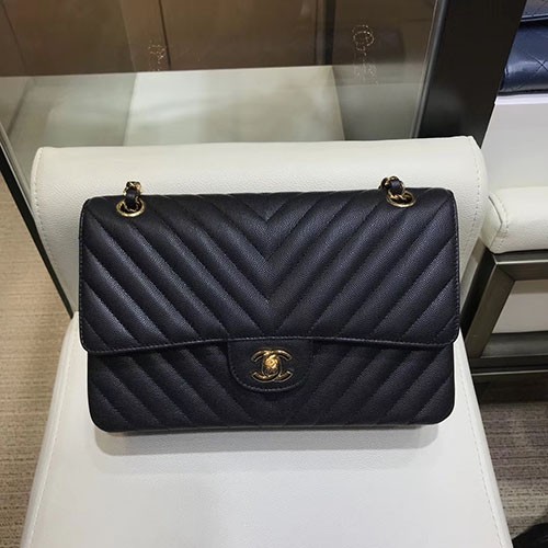 CHANEL 샤넬 쉐브론 클래식 캐비어 2.55백 금장 BIG V AS1112