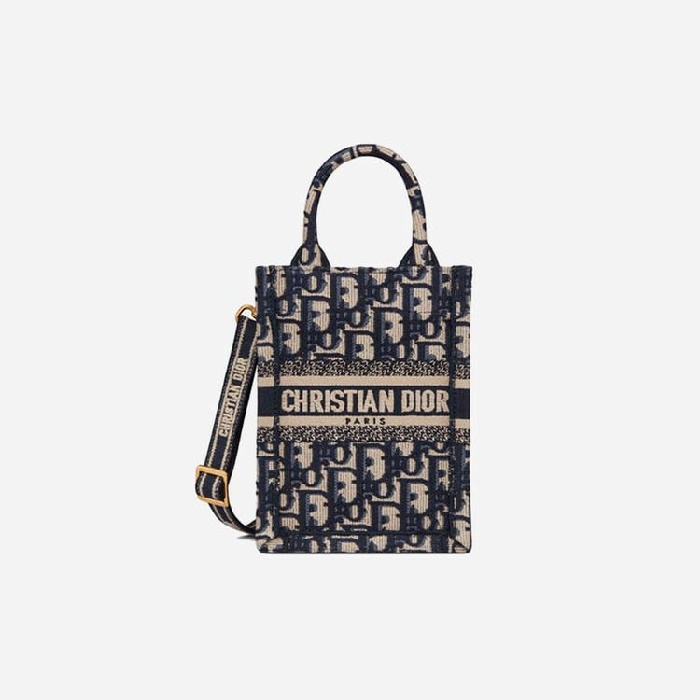 DIOR 디올 블루 오블리크 자수 북 토트 미니 휴대폰 백  (금장/은장)