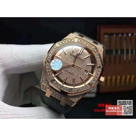 AUDEMARS PIGUET 오데마피게 로얄오크 로즈골드 풀다이아 블랙 레더스트랩