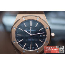 AUDEMARS PIGUET 오데마피게 로얄오크 로즈골드 블랙다이얼 레더스트랩