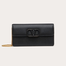 VALENTINO 발렌티노 브이로고 시그니처 메탈릭 그레인 카프스킨 체인 지갑 4COLOR