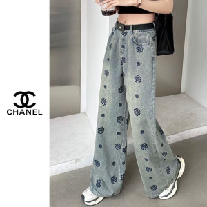 CHANEL 샤넬 까멜리아 자수 청바지