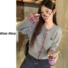 MIUMIU 미우미우 체크 배색 가디건 2COLOR