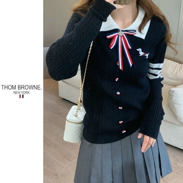 THOM BROWNE 톰브라운 배색카라 퍼피 꽈배기 니트 3COLOR
