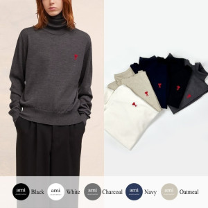 AMI 아미 드 꾀흐 엠브로이더리 터틀넥 니트