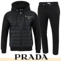 PRADA 프라다 지퍼 로고 후드 패딩 셋업