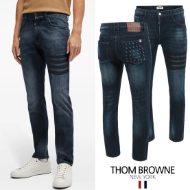 THOM BROWNE 톰브라운 블랙4바 도그 멀티그래픽 융기모 슬림진