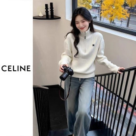 ●1월 판매 20위● CELINE 셀린느 하이넥 반집업 스웨터 3COLOR